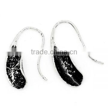 Copper Earring Wire Hooks Leaf Antique Silver 3cm x 1.4cm