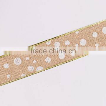 Burlap Christmas Ribbon With White Dots photo-2
