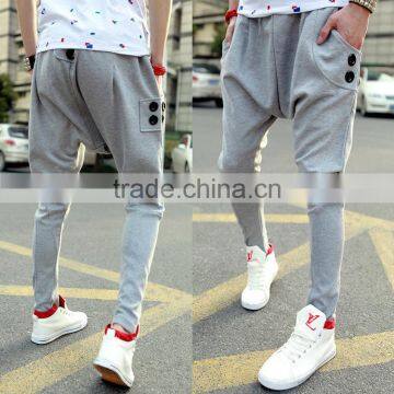 Men's Drop Crotch Slim Hip Hop Harem Leisure Pants Buttons Sport Trousers Sweatpants