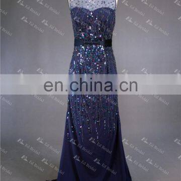 LN147 Stunning Beaded Sleeveless Elegant Navy Blue Sale Beaded Brazilian Evening Dress photo-2