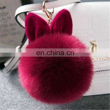 Cute Rabbit Ear Factory Rabbit/Fox Fur Pom Pom Fluffy Ball Bobble Keychain With Strap and Metal Buckle Key Ring photo-5