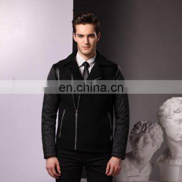 OEM Custom Wholeasler Leather Sleeve Cashmere Coat Men Wool Jackets With Hood