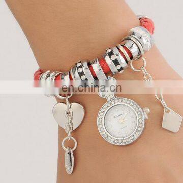 2017 Fashion New Personality Woven Leather Belt Diamond Watches Bracelet Pendant Wristwatch for Women photo-4