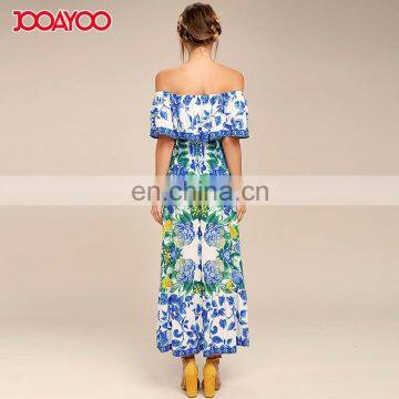 Woman Clothes off Shoulder Ruffle Dress Slash Neck One Piece Woaman Dress photo-3