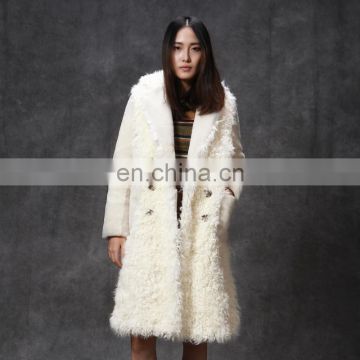 Merino sheep shearling fur coat with lamb fur patchwork style for women