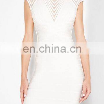 Amigo 2017 latst white cap sleeve V strip with lace sexy bandage dress evening dresses for girls party wear