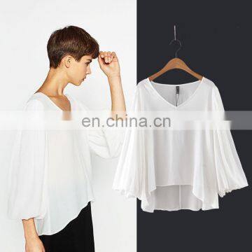 2017 spring summer whites V-neck blouses ladies loose clothes for women