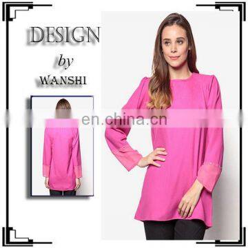 Elegant blouse for fat women latest design muslim wear long sleeve sheer crepe tops