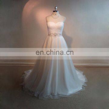 2017 China GuangZhou Simple Wedding Dress With Beads Belt