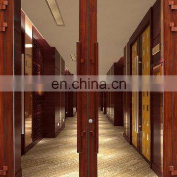 thermal break sliding or swing tempered double glass Wooden grain color wooden door