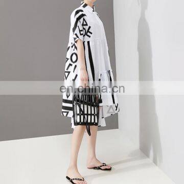 TWOTWINSTYLE Women Back Long Pattern Printed Big Size Shirt Dress New Lapel Short Sleeve Loose Fit Fashion photo-5