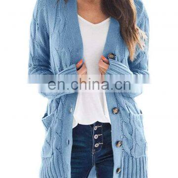 Hot Casual Solid Color Twist Button Jacket Cardigan Sweater For Women photo-3