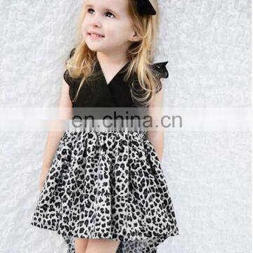 Fashion Summer Kids Outfit Petal Sleeve Baby Girls Party Wear Dresses Toddler Infant Leopard Romper Dress Headband Set photo-4