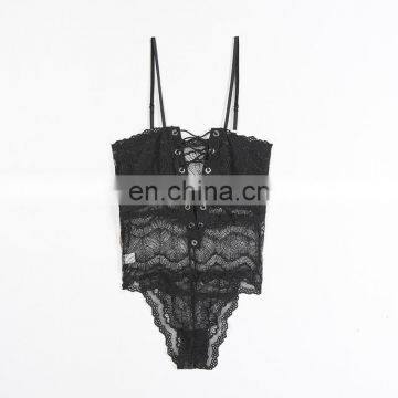 Sexy Women's Wear in Stock V-neck Lace Hollowed-out Onesie Lingerie photo-6
