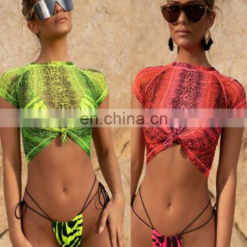 Bikini 2019 Snake Printed swimwear women 3pcs Set bathers brazilian swimsuit female T-shirt thong bikini sexy Knot Top Swimming