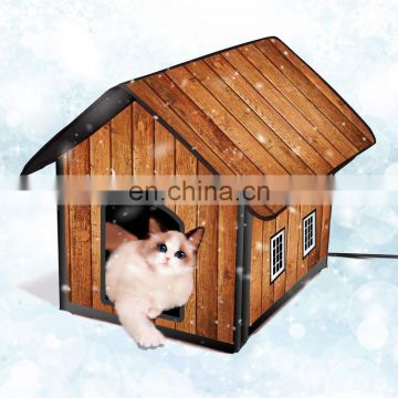 Nylon Custom Heated Cat House In Wood Pattern For Indoor And Outdoor