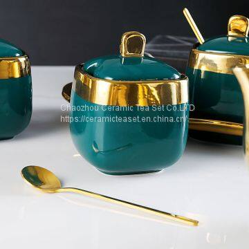 Light Luxury Dark Green Household Ceramic Seasoning Bottle Set of Five photo-3