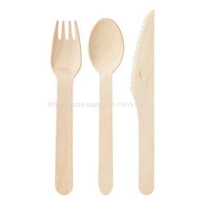 Compostable woodable disposable tableware FSC certified disposable forks and spoons disposable wooden cutlery sets