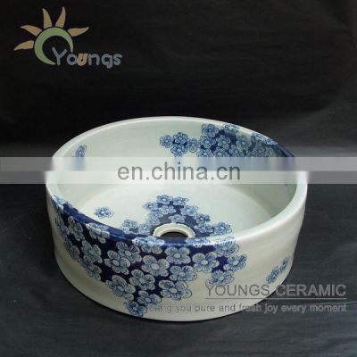 Unique Art Chinese Blue And White Hand Painted Ceramic Bathroom Sinks