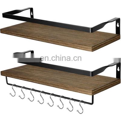 high quality cheap Set of 2 rustic floating wall shelf with Removable Towel Bar