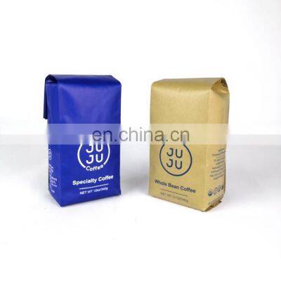 Matt surface side gusset packaging flat bottom valve zipper coffee bean bags custom 12 ounces plastic Kraft coffee bag wholesale