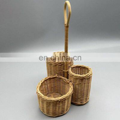 Hot Sale Vintage Wicker Picnic Utensil Napkin Holder basket with handle chic cottage Bottle Holder Wholesale Vietnam Supplier