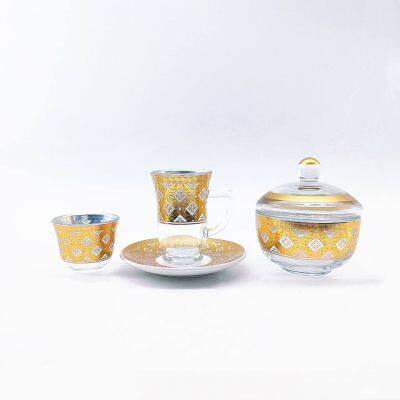 gold color 6 pcs cawa cup of clear glass arabic tea cup sets