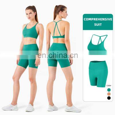 ECO Fashion Yoga Short Sets Compress Legging Out Wear Gym Sports Bra Suit