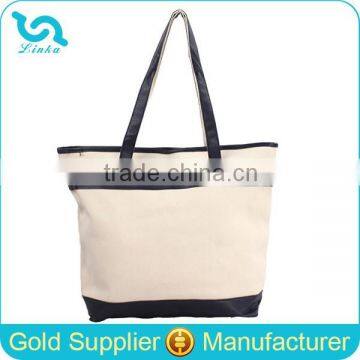 China Blank Canvas Wholesale Tote Bags With Leather Trim