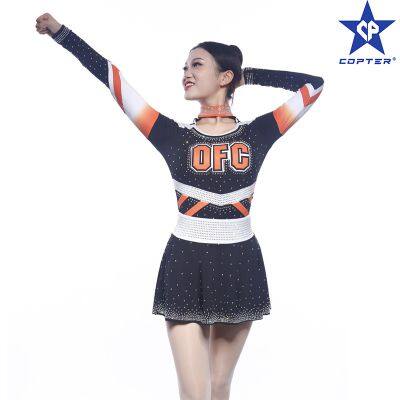 China Factory OEM Cheer Costumes Custom Rhinestones Long Sleeve Cheerleading Uniforms For Women photo-2