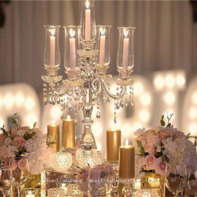 Event Wedding Table Decoration Centerpieces 5 Arms Clear Tall Crystal Candelabra photo-4