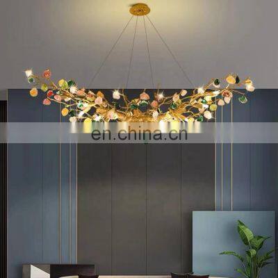 Creative Glass Chandelier Golden Branch Shaped Luxury Decoration Villa Restaurant Pendant Light