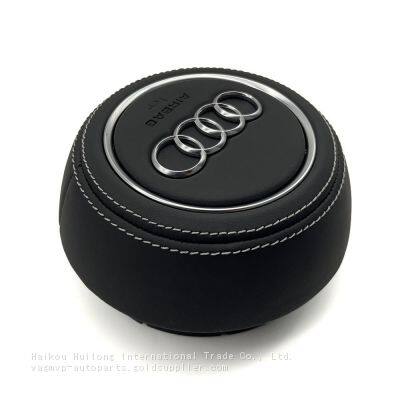 For Audi A4 B9 Audi Logo Leather Steering Wheel Airbag Cover Trim Cover White Stitching Red/Black Stitching photo-2