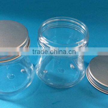 Plastic PET clear jar with aluminum cap