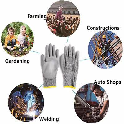 Cut Level 5 Gloves Explained ANSI A5 13G HPPE Liner PU Coated Kevlar Glass Proof Gloves Wood Chopping Gloves
