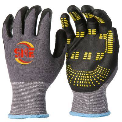 Snellsafety 15 Gauge  Polyester Nitrile Foam Plam Coated Dotted Safety Work Gloves