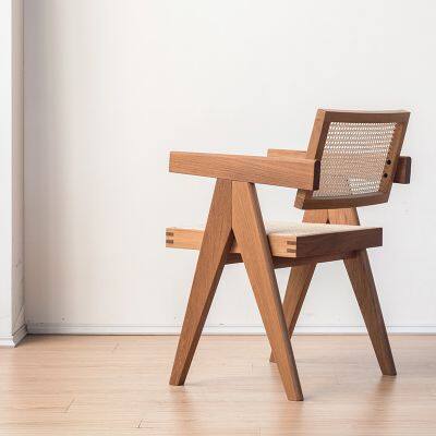 Burmese Teak Rattan Dining Chair Rattan Chair Vintage Wabi-sabi Style Furniture photo-3