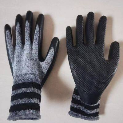 grey polyester 13 gauge knitted physical pressed black latex palm coated work gloves
