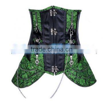 Luxury Sexy Lady New Leather Steel Boned Gothic Underbust Corset Bustier Green