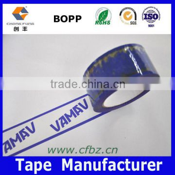 Low MOQ 2inch width Blue Printed Logo Clear Base Tape