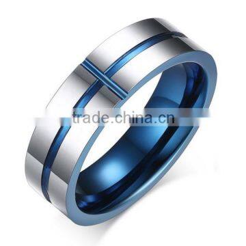 Tungsten Carbide High Polished Two-tone Blue Wedding Bands Ring for Men