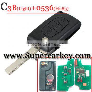 High Quality 3 Button Remote key For Citroen Flip key 0536 HU83 blade with Light button