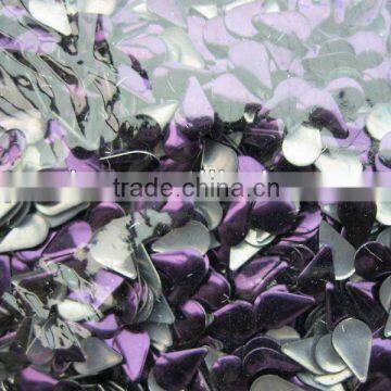 ALUMINUM FOIL MATERIAL Tear Drop Shape PURPLE COLOR IRON ON RHINESTUDS WITH HEAT GLUE BACKING