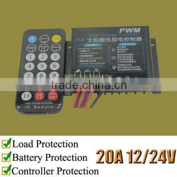 20A remote solar battery charge controller, 12/24 Volts, IR1220, easy control