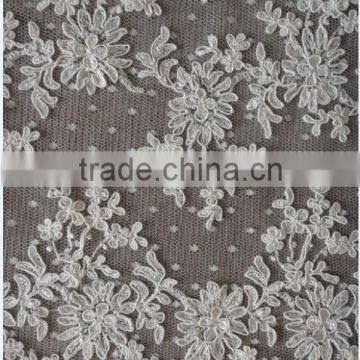 Best new design flower cord embroidery fabric for wedding