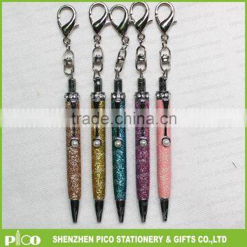 Popular Leather Desgin Glitter Pen Diamond Crystal Key Ring Ball Pen Office Stationery Gift Pen