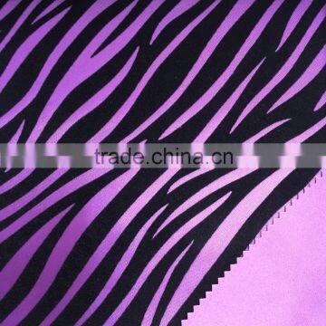 New fashion satin PVC synthetic leather zebra design flock for bag