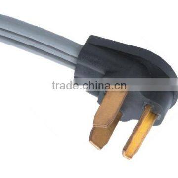 NEMA 10-30P heavy duty three prong power cord plug with cUL approval.