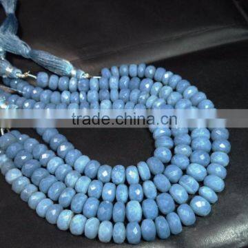 SEMI PRECIOUS PERU BLUE OPAL 7-8MM ROUNDEL FACETED LOOSE BEADS STRAND NECKLACE