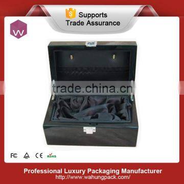Silver key locker black wood wine perfume box with satin